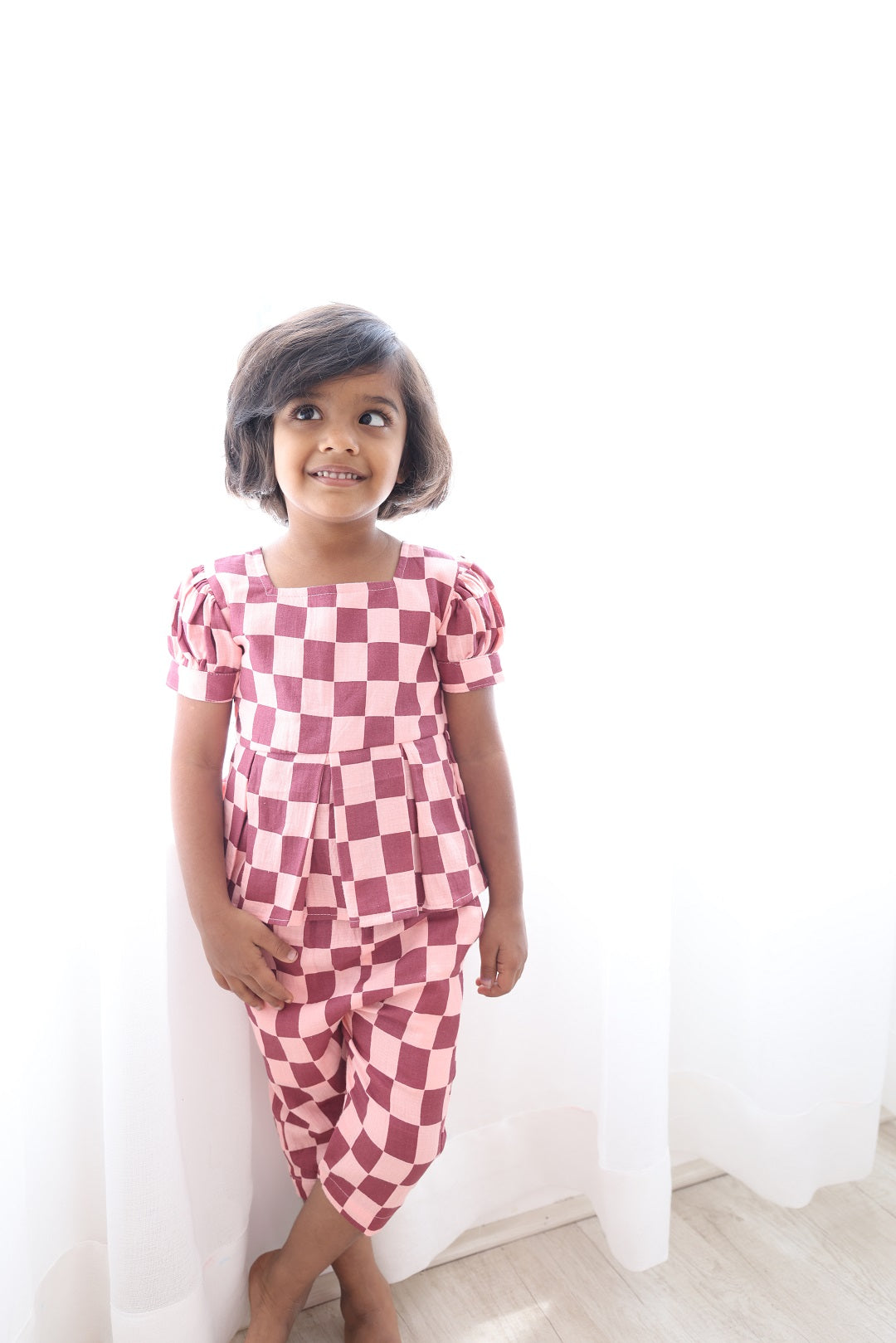 Pink Checks Co Ords 3/4 Pant