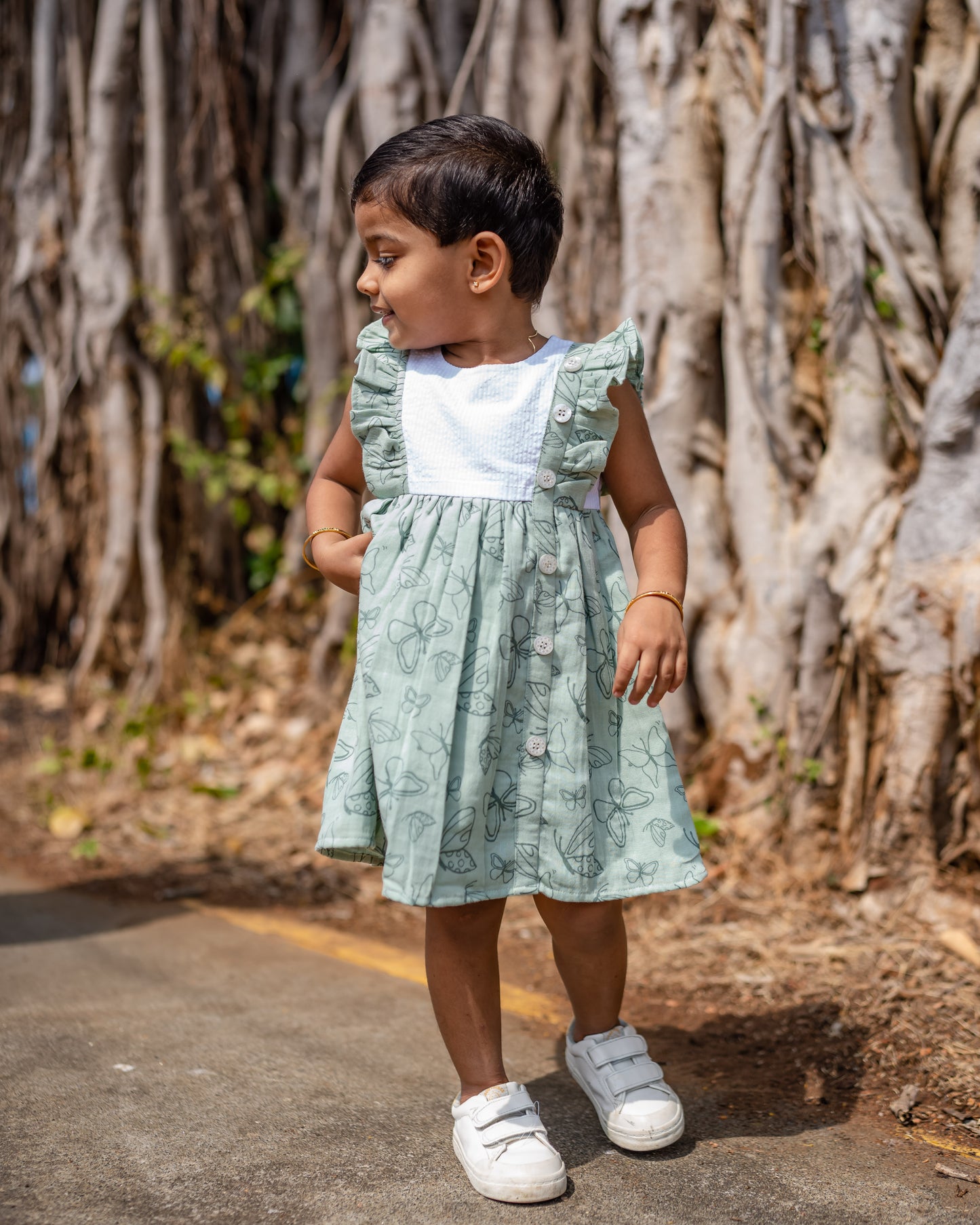 Green Butterflies Frock