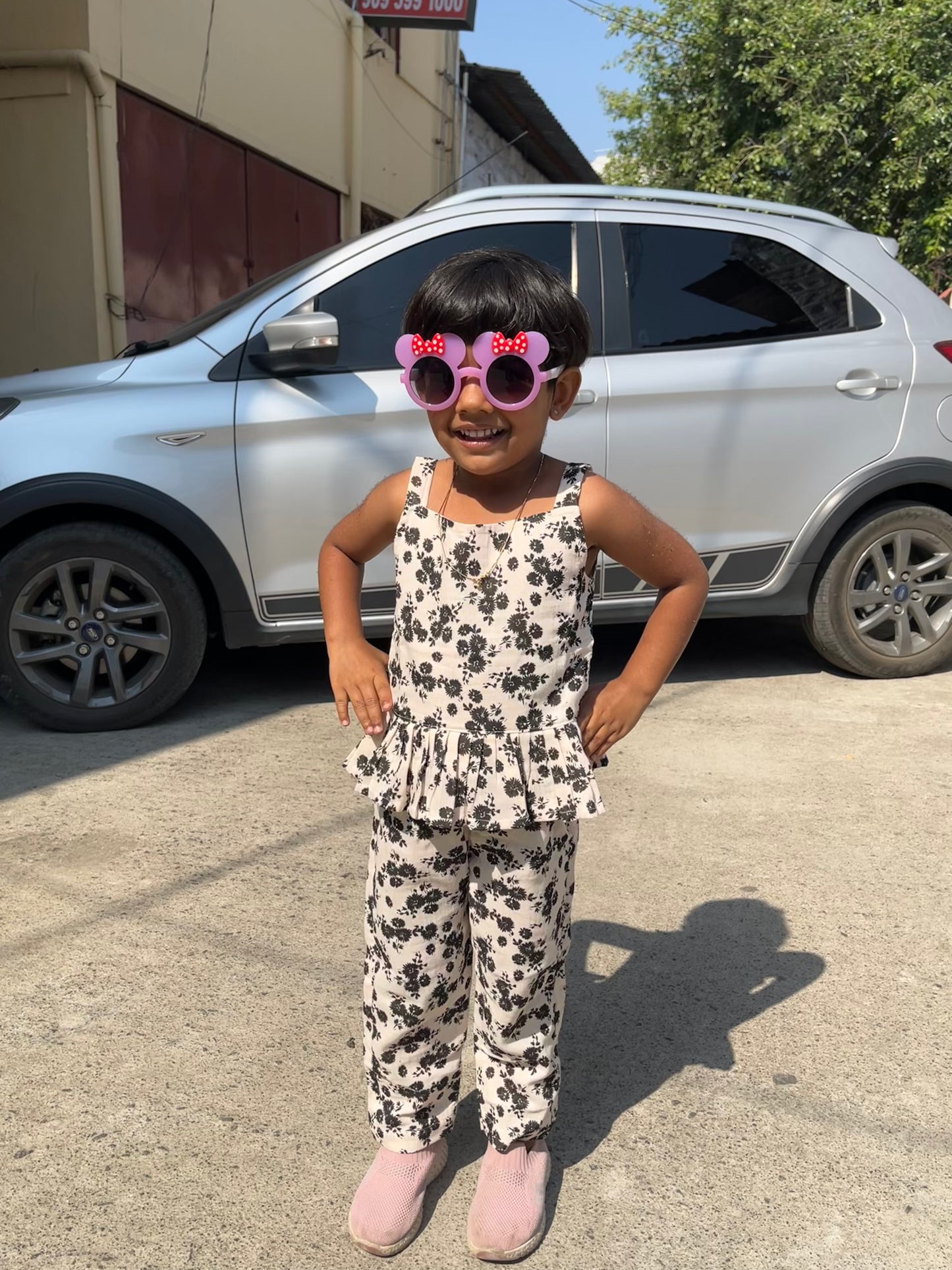 Beige Black Floral Co Ord