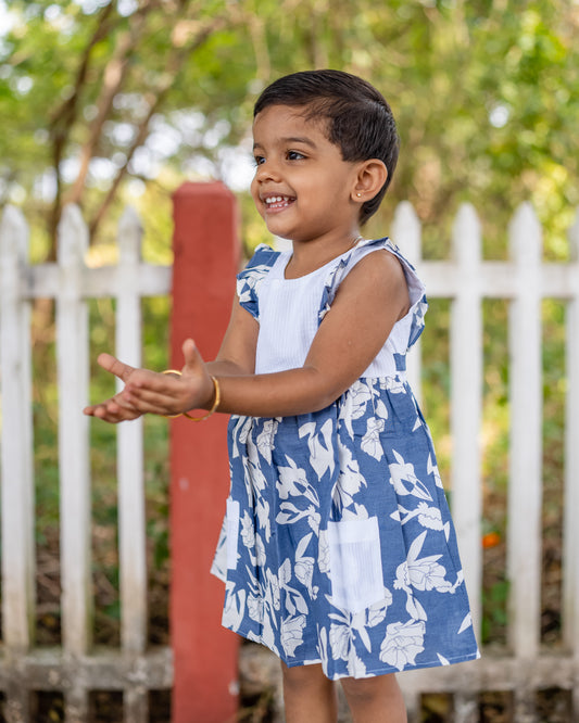 White And Blue Flowers Frock