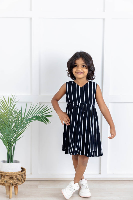 Elegant Black and White Striped Frock